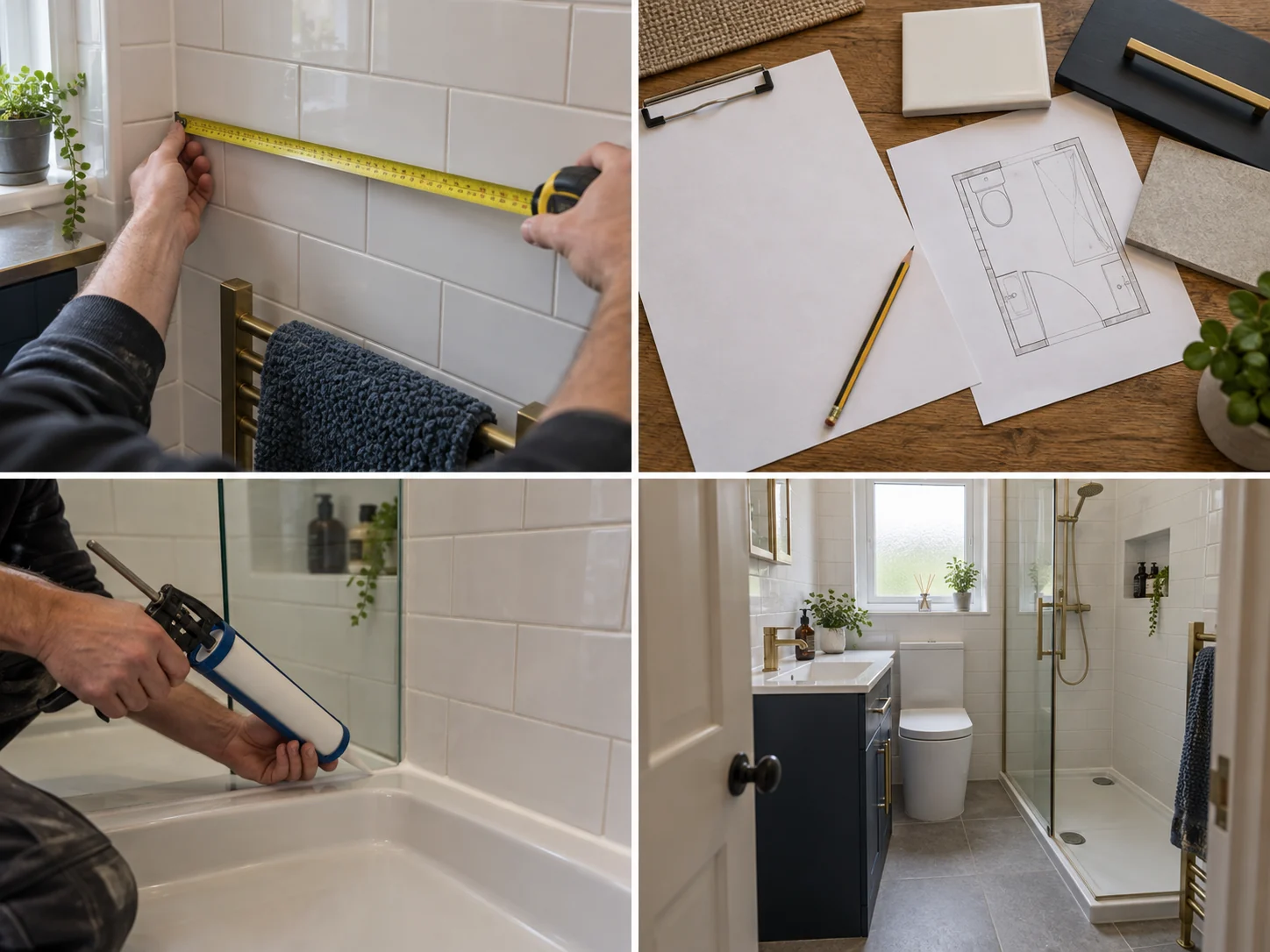 Compact modern shower room with vanity storage